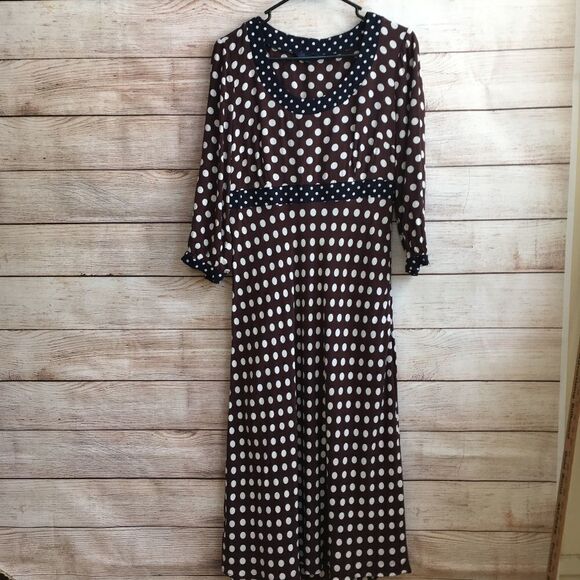 BODEN DRESS IN BROWN WITH‎ CREAM POLKA DOTS - Picture 1 of 5